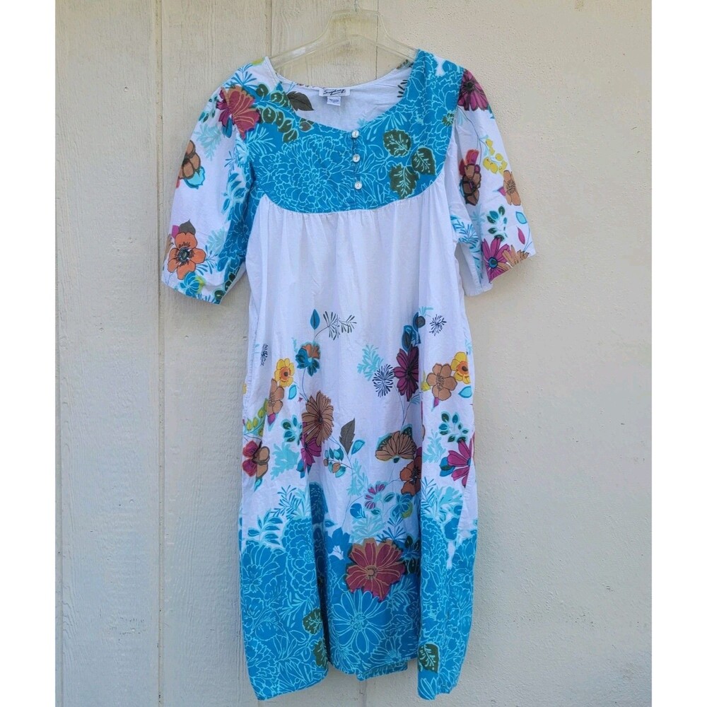 Vintage 80s Styled by Saybury floral house dress mumu wmns sz XL tropical beachy